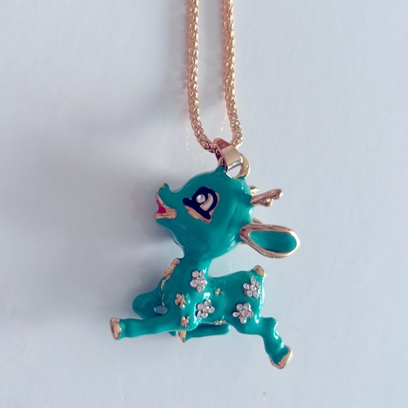Betsey Johnson Style Necklace Multicolored Bambi Pendant Chain - Picture 7 of 11